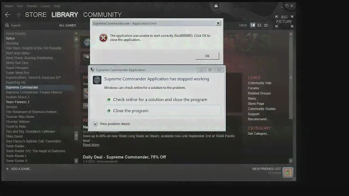 Supreme Commander Crashes on launch - Steam - Windows 7 , 10